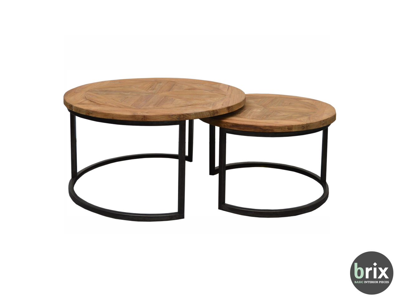 11862 Salontafel set Lou round (set of 2)  teakwood and steel