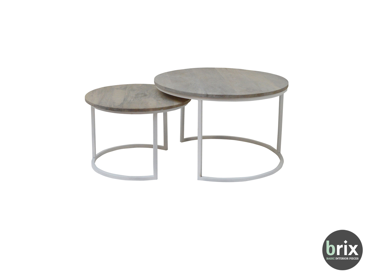11502 Salontafel Freddy (set of 2) White Steel and grey mango wood